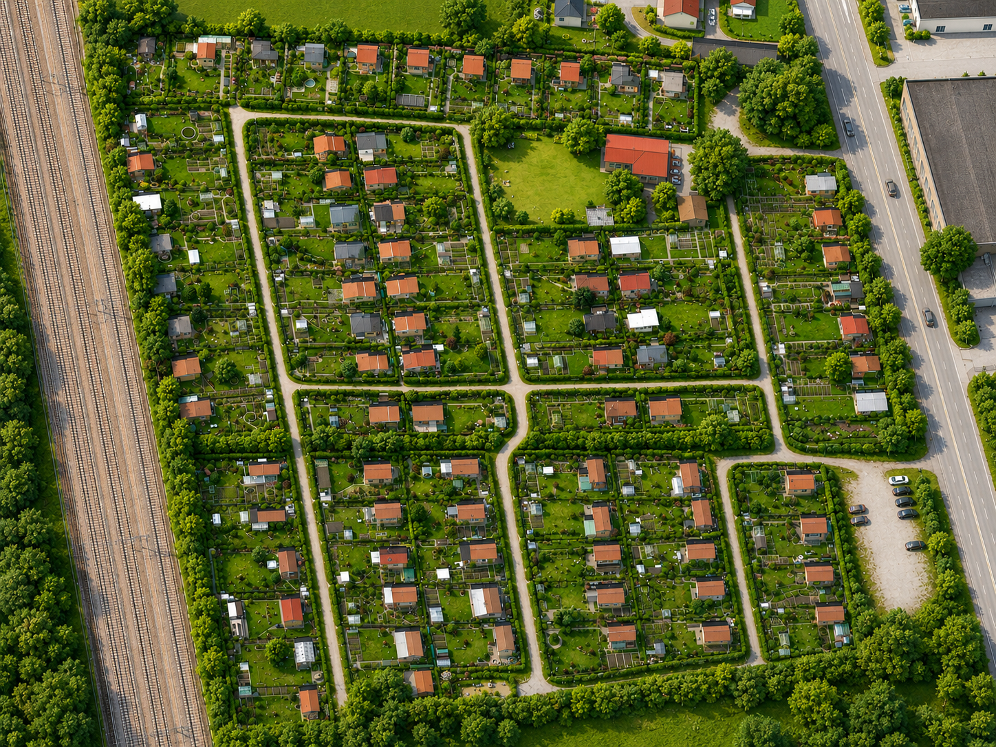 Lageplan und Luftaufnahme der Kleingartenanlage Meringer Straße